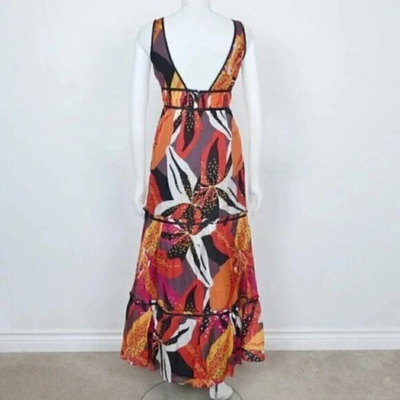 Marciano Orange Brown Tropical Floral Cotton Silk Maxi Dress Size  XS - Picture 5 of 8
